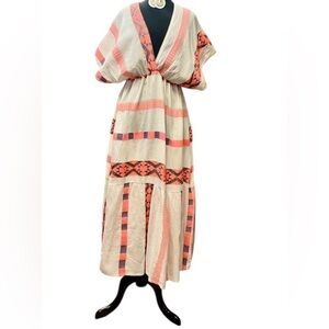 Elegant Striped Maxi Dress - Pink and Cream